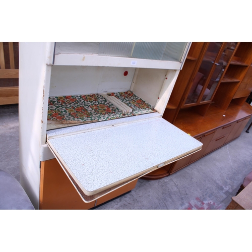 3041 - A 1950S EASTHAM KITCHEN CABINET WITH DROP-DOWN FRONT AND GLASS SLIDING DOORS