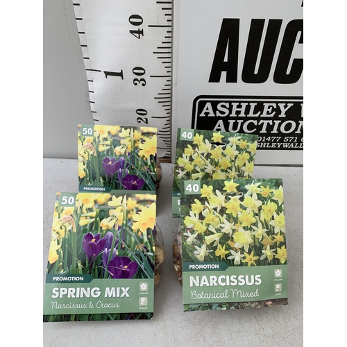 224 - ONE HUNDRED AND EIGHTY SPRING BULBS IN FOUR PACKS. ONE HUNDRED NARCISSUS AND CROCUS MIX AND EIGHTY B... 