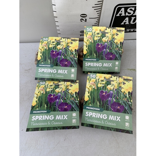 227 - TWO HUNDRED SPRING MIX BULBS IN FOUR PACKS. NARCISSUS AND CROCUS MIX PLUS VAT TO BE SOLD FOR THE TWO... 