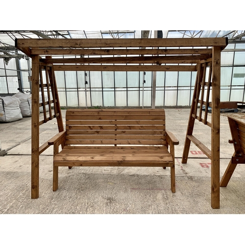 240 - AN AS NEW EX DISPLAY CHARLES TAYLOR GARDEN FURNITURE ARBOUR WITH A DOUBLE SEATER BENCH PLUS VAT