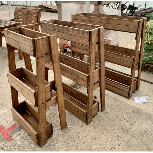 245 - AN AS NEW EX DISPLAY CHARLES TAYLOR GARDEN FURNITURE SET OF THREE PLANTERS WITH THREE SHELVES IN VAR... 