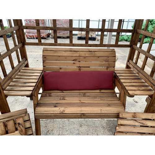 247 - AN AS NEW EX DISPLAY CHARLES TAYLOR GARDEN FURNITURE ARBOUR SET WITH DOUBLE SEATER BENCH AND CUSHION... 