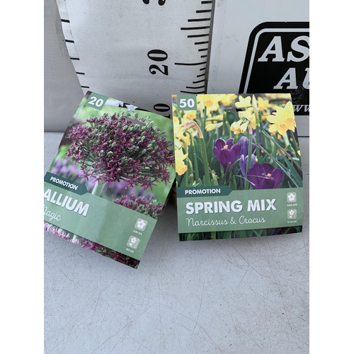 144 - SEVENTY SPRING BULBS IN TWO PACKS. ONE PACK OF TWENTY ALLIUMS AND ONE PACK OF FIFTY NARCISSUS AND CR... 