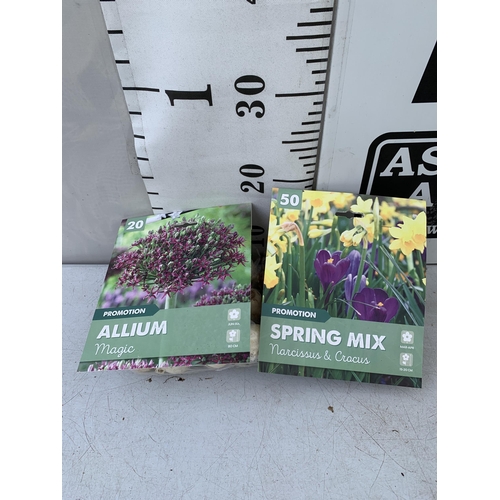 145 - SEVENTY SPRING BULBS IN TWO PACKS. ONE PACK OF TWENTY ALLIUMS AND ONE PACK OF FIFTY NARCISSUS AND CR... 