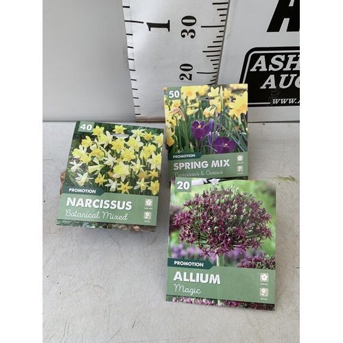 187 - ONE HUNDRED AND TEN SPRING BULBS IN THREE PACKS. FORTY NARCISSUS, TWENTY ALLIUM AND FIFTY NARCISSUS ... 