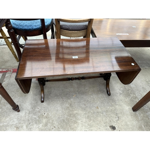 2549 - A MAHOGANY TWIN-PEDESTAL DROP-LEAF COFFEE TABLE