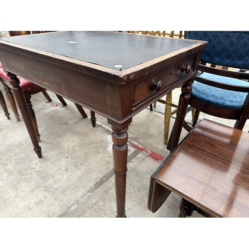 2550 - A 19TH CENTURY MAHOGANY CENTRE TABLE WITH SINGLE DRAWER ON TURNED LEGS, 31