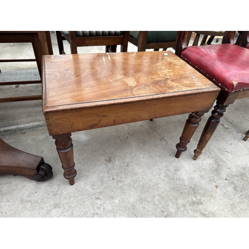 2551 - A PAIR OF VICTORIAN MAHOGANY HIGH-BACK DINING CHAIRS AND A VICTORIAN BIDET STOOL (LACKING POT)