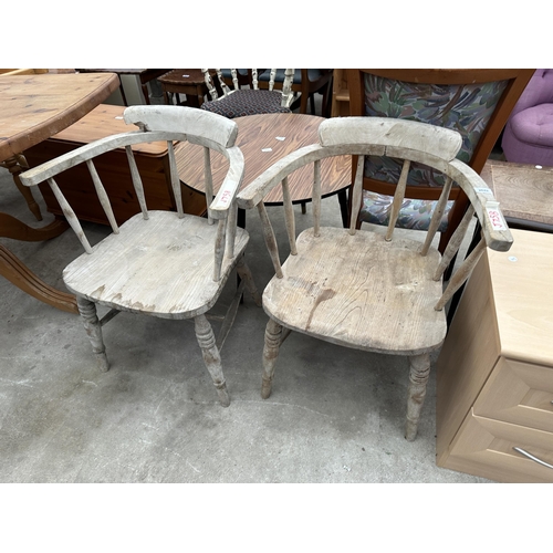 2642 - A PAIR OF ELM AND BEECH CAPTAINS CHAIRS