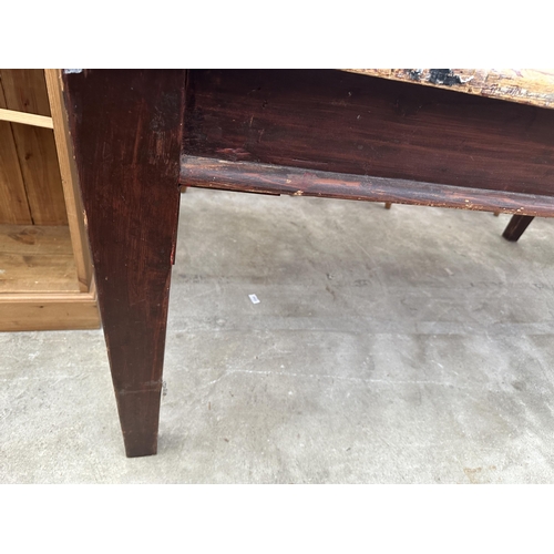 2644 - A VICTORIAN PINE SCRUB TOP KITCHEN TABLE ON TAPERING LEGS WITH TWO DRAWERS, 63