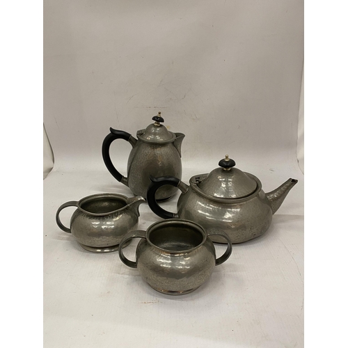 16 - AN ARCHIBALD KNOX FOR LIBERTY TUDRIC PEWTER FOUR PIECE TEASET