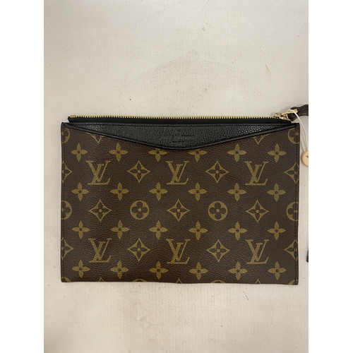 17 - A BELIEVED TO BE LOUIS VUITTON PARIS LEATHER MONOGRAM PATTERN CLUTCH BAG IN DUST COVER - NO WARRANTI... 