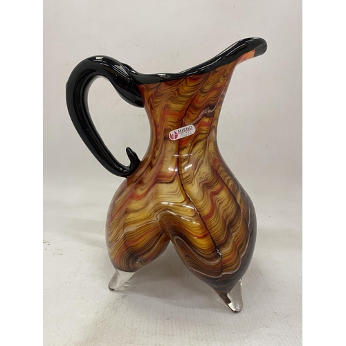 20 - AN ITALIAN MIRHO HAND BLOWN MULTICOLOURED  FOOTED ART GLASS PITCHER