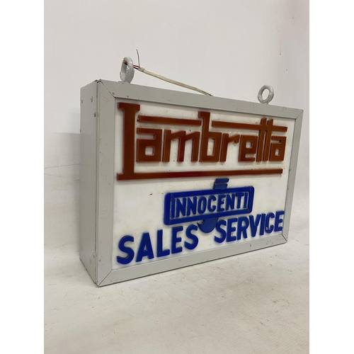 26 - A LAMBRETTA INNOCENT SALES SERVICE ILLUMINATED SIGN COMPLETE WITH HANGING BRACKETS