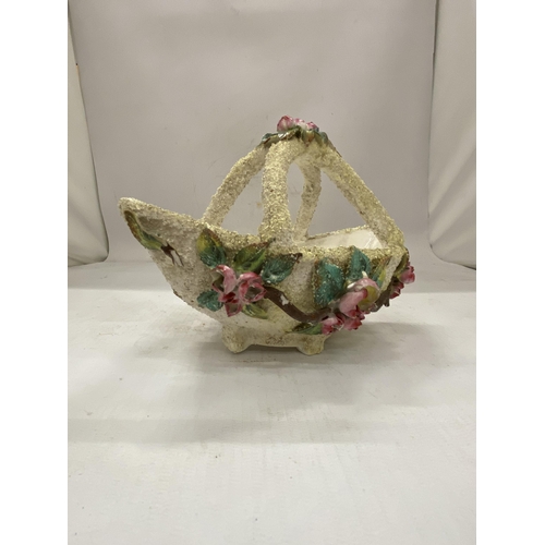 30 - A 19TH CENTURY JOHN BEVINGTON PORCELAIN BASKET WITH FLORAL ENCRUSTED FLOWERS (HAS SOME MINOR CHIPS)