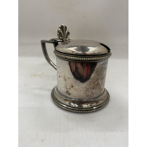 31 - A WALKER AND HALL MUSTARD POT WITH BLUE LINER