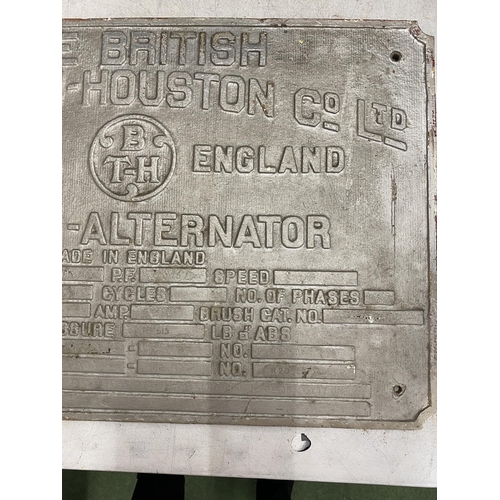 38 - A BRITISH THOMAS-HOUSTON AND CO LIMITED STEEL PLATE - 61 X 41 CM