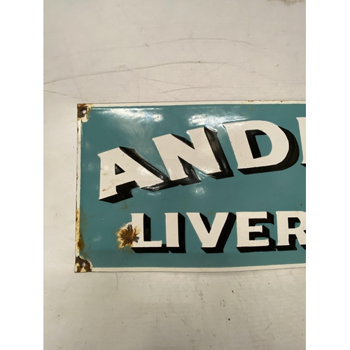 40 - AN ENAMEL ANDREWS LIVER SALT SIGN - 61 X 21 CM