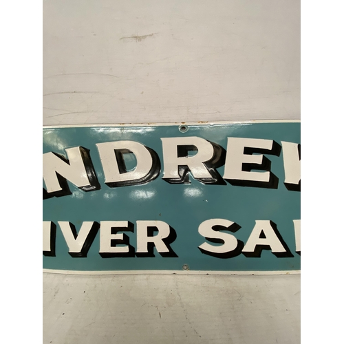 40 - AN ENAMEL ANDREWS LIVER SALT SIGN - 61 X 21 CM