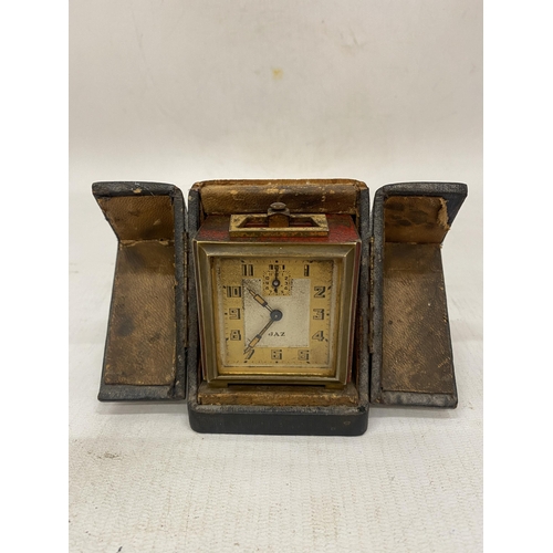 6 - AN ART DECO MINIATURE ALARM CLOCK BY FRENCH CLOCK MAKERS JAZ CIRCA 1930 IN ORIGINAL TRAVEL CASE - VE... 