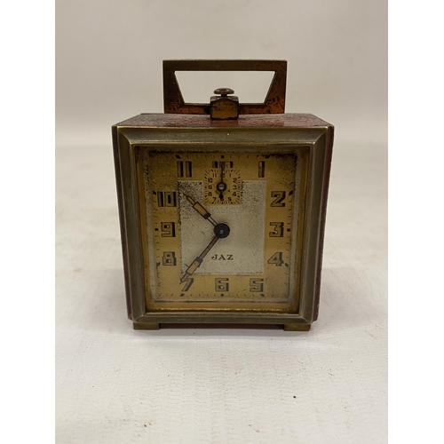 6 - AN ART DECO MINIATURE ALARM CLOCK BY FRENCH CLOCK MAKERS JAZ CIRCA 1930 IN ORIGINAL TRAVEL CASE - VE... 