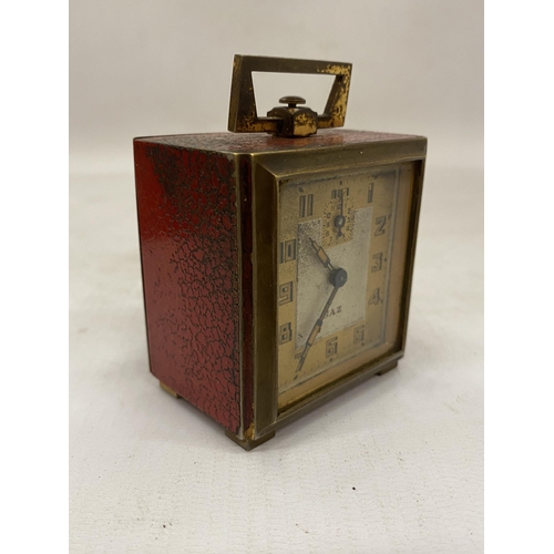 6 - AN ART DECO MINIATURE ALARM CLOCK BY FRENCH CLOCK MAKERS JAZ CIRCA 1930 IN ORIGINAL TRAVEL CASE - VE... 