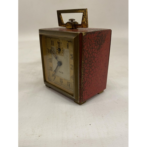 6 - AN ART DECO MINIATURE ALARM CLOCK BY FRENCH CLOCK MAKERS JAZ CIRCA 1930 IN ORIGINAL TRAVEL CASE - VE... 