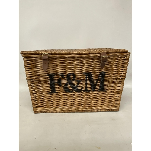 47 - A LARGE FORTNUM AND MASON WICKER BASKET - 59 X 41 CM