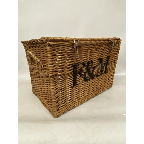 47 - A LARGE FORTNUM AND MASON WICKER BASKET - 59 X 41 CM