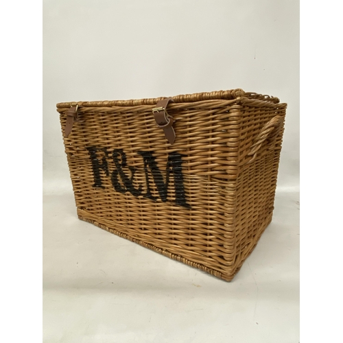 47 - A LARGE FORTNUM AND MASON WICKER BASKET - 59 X 41 CM