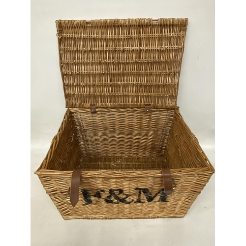 47 - A LARGE FORTNUM AND MASON WICKER BASKET - 59 X 41 CM