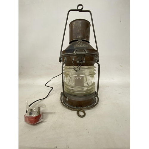 54 - A VINTAGE ANCHOR SHIPS LANTERN LAMP