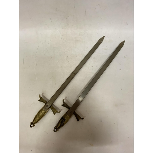 62 - TWO VINTAGE BRASS HANDLED SWORDS