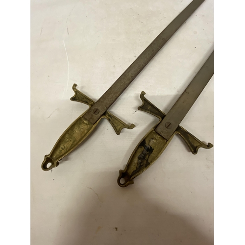 62 - TWO VINTAGE BRASS HANDLED SWORDS