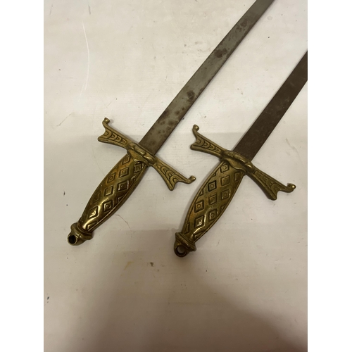 62 - TWO VINTAGE BRASS HANDLED SWORDS