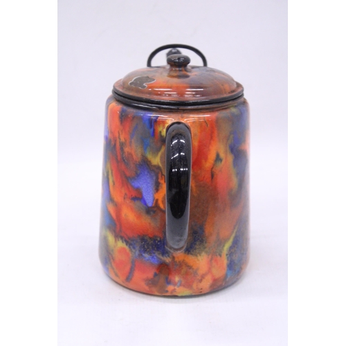 102 - A RARE VINTAGE SPLATTER COLOURED ENAMEL TEAPOT, HEIGHT 20CM