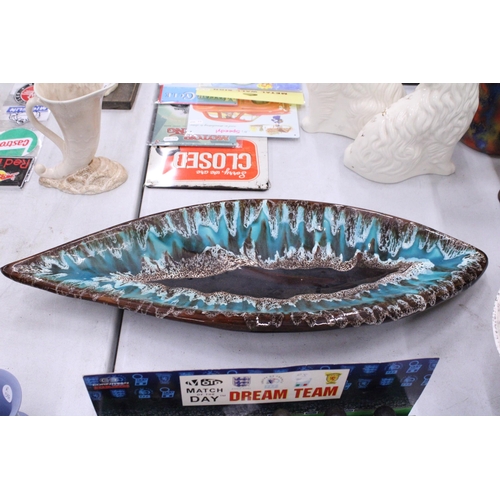 120 - A LARGE VALLAURIS STUDIO POTTERY BOWL IN AQUAMARINE AND BROWN, 65CM X 23CM