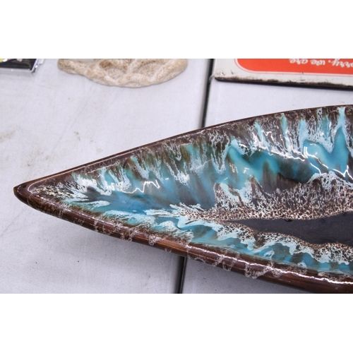 120 - A LARGE VALLAURIS STUDIO POTTERY BOWL IN AQUAMARINE AND BROWN, 65CM X 23CM