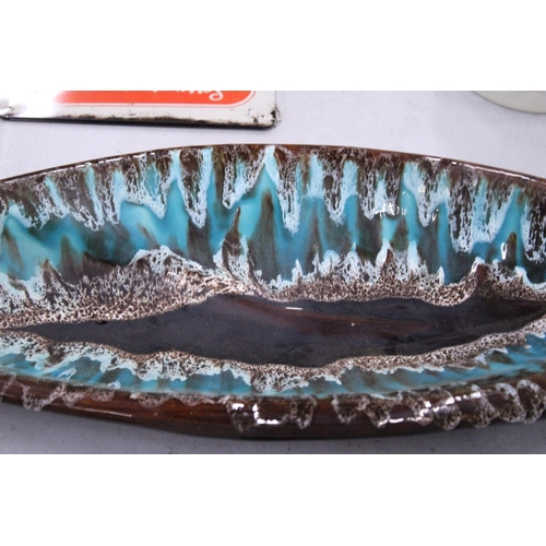 120 - A LARGE VALLAURIS STUDIO POTTERY BOWL IN AQUAMARINE AND BROWN, 65CM X 23CM