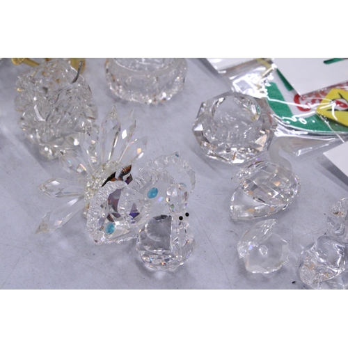 127 - A COLLECTION OF 18 CRYSTAL ORNAMENTS (SWAROVSKI, ETC), INCLUDING ANIMALS, TEALIGHT HOLDERS, ETC