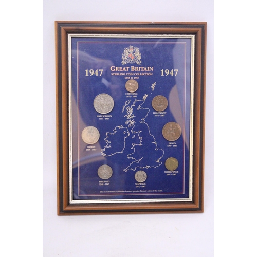 129 - A FRAMED 1947 BRITISH COIN COLLECTION