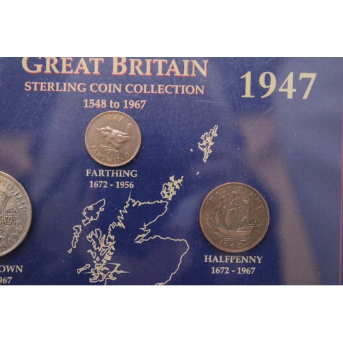 129 - A FRAMED 1947 BRITISH COIN COLLECTION