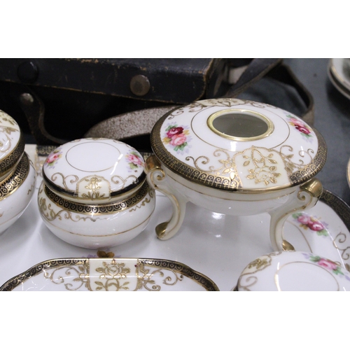 155 - A VINTAGE NORITAKE DRESSING TABLE SET TO INCLUDE A TRAY, RING HOLDER - A/F, AND POTS - 7 PIECES IN T... 