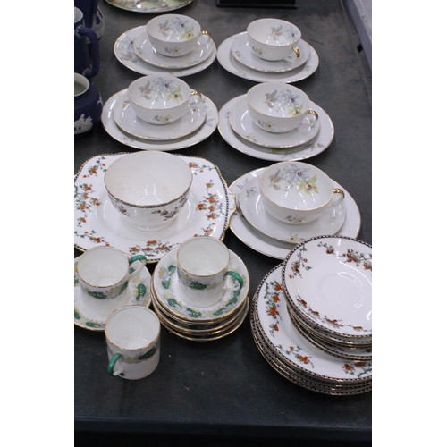 196 - A QUANTITY OF VINTAGE CHINA TEAWARE TO INCLUDE AYNSLEY COFFEE CANS AND SAUCERS, TEA CUPS, SAUCERS, S... 