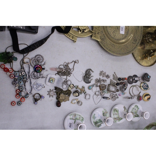 201 - A MIXED LOT OF COSTUME JEWELLERY TO INCLUDE PANDORA STYLE BEADS SOME STAMPED 925, EARRINGS, RINGS, P... 