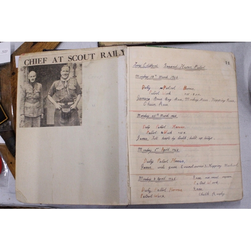 216 - TWO BOY SCOUT SCRAP BOOKS DATED 1946 AND 1949 INCLUDING DOCUMENTS, PHOTOS, ETC