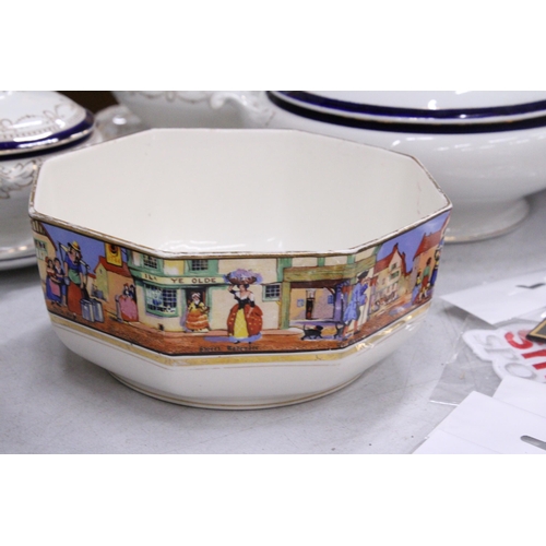 222 - A QUANTITY OF DINNER WARE TO INCLUDE THREE VINTAGE SERVING TUREENS, A ROYAL WORCESTER 'EVESHAM' BOWL... 