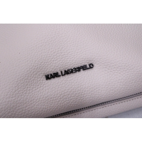 227 - AN AS NEW GENUINE BEIGE/CREAM COLOURED KARL LAGERFELD BAG