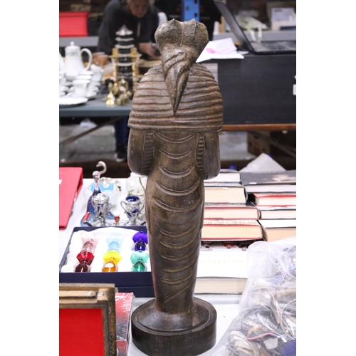 228 - A LARGE EGYPTIAN CARVED WOODEN STATUE, HEIGHT 57CM