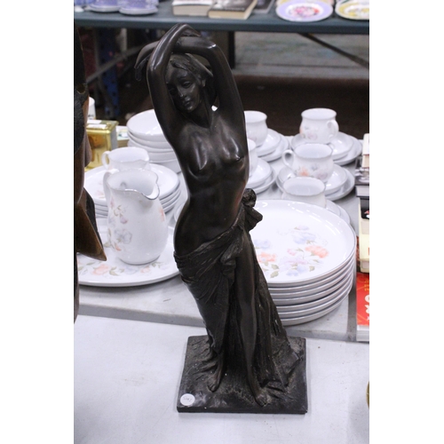 237 - A STATUE OF A SCANTILY CLAD LADY, WITH A BRONZED FINISH, HEIGHT 49CM